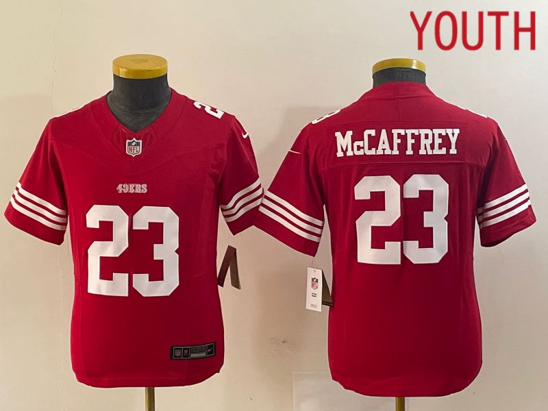 Youth San Francisco 49ers #23 Mccaffrey Red 2023 Nike Vapor Limited NFL Jersey style 3